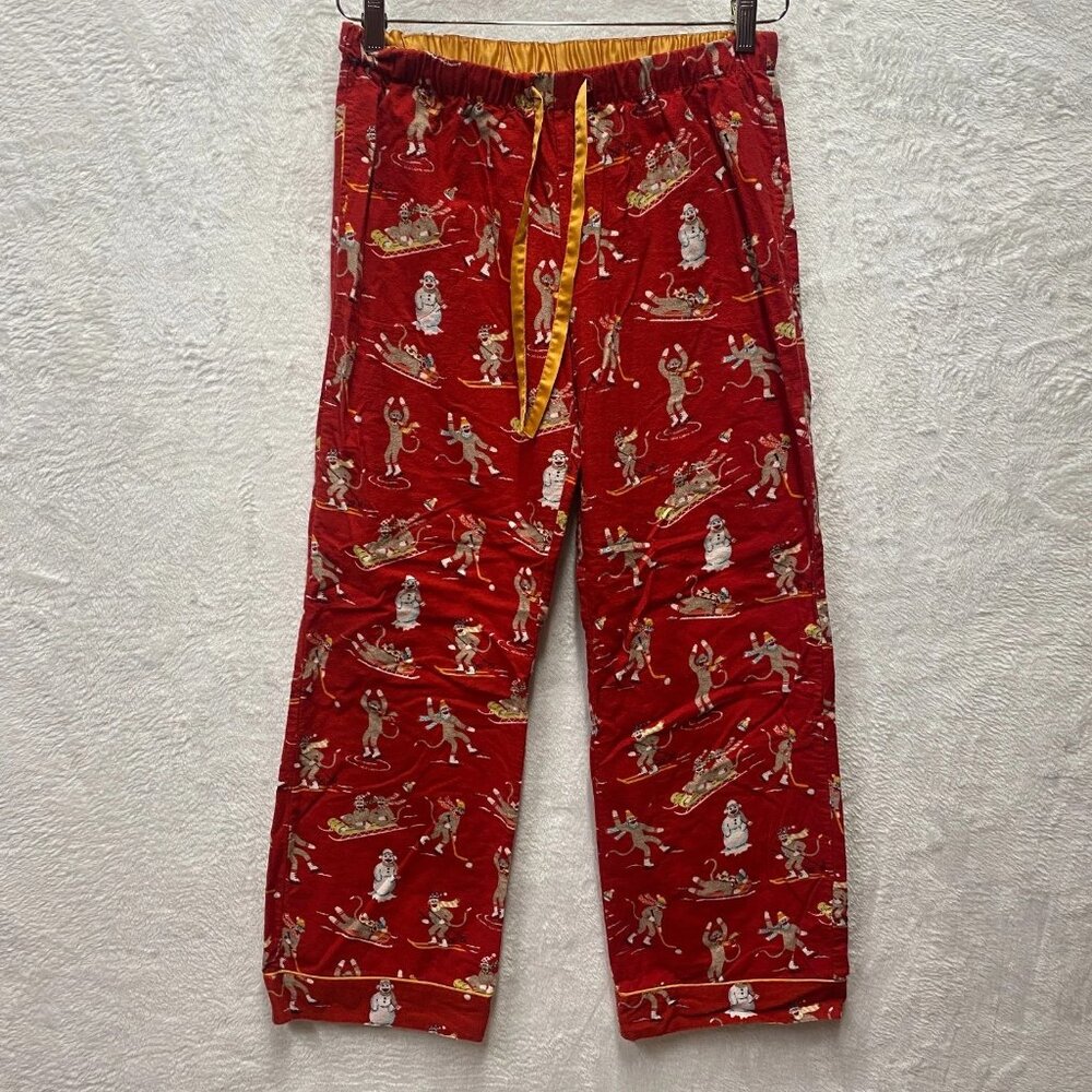 Nick & Nora Sleepwear Pants Women Small Red Monkey Winter Cotton Drawstring PJs